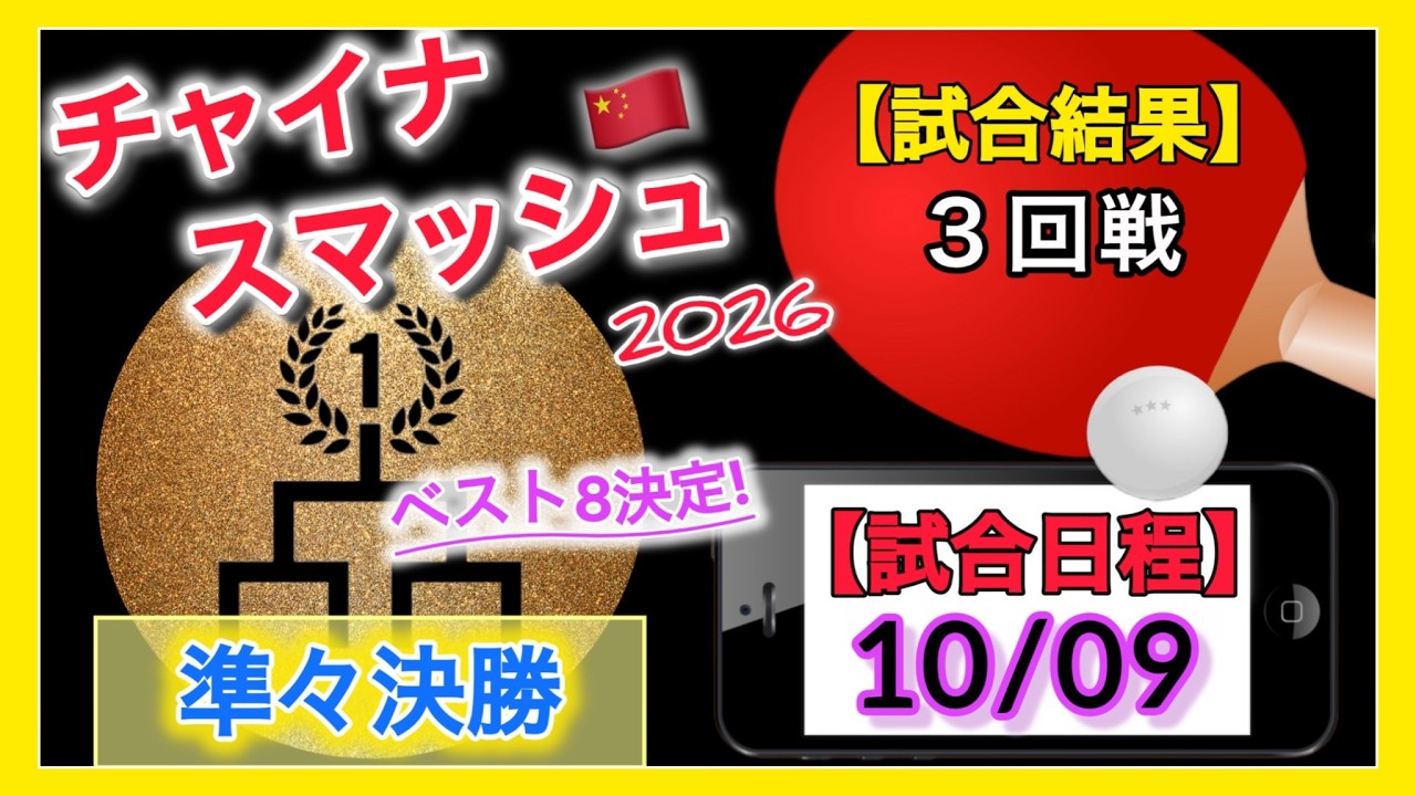 【３回戦】８強決定❗️10試合結果＆５試合スケジュール！日本選手の勝ち上がりをチェック🏓チャイナスマッシュ2026