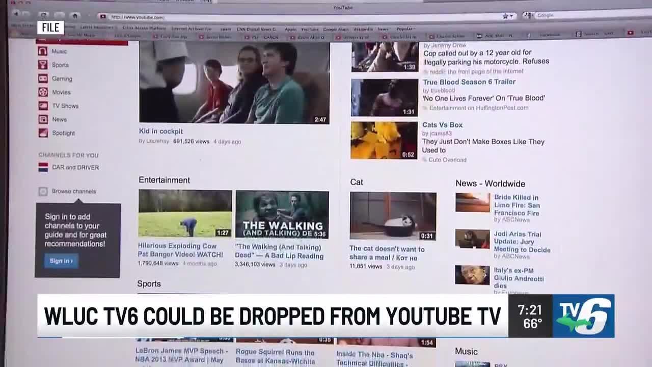 WLUC TV6 could be dropped from YouTube TV in dispute with NBC