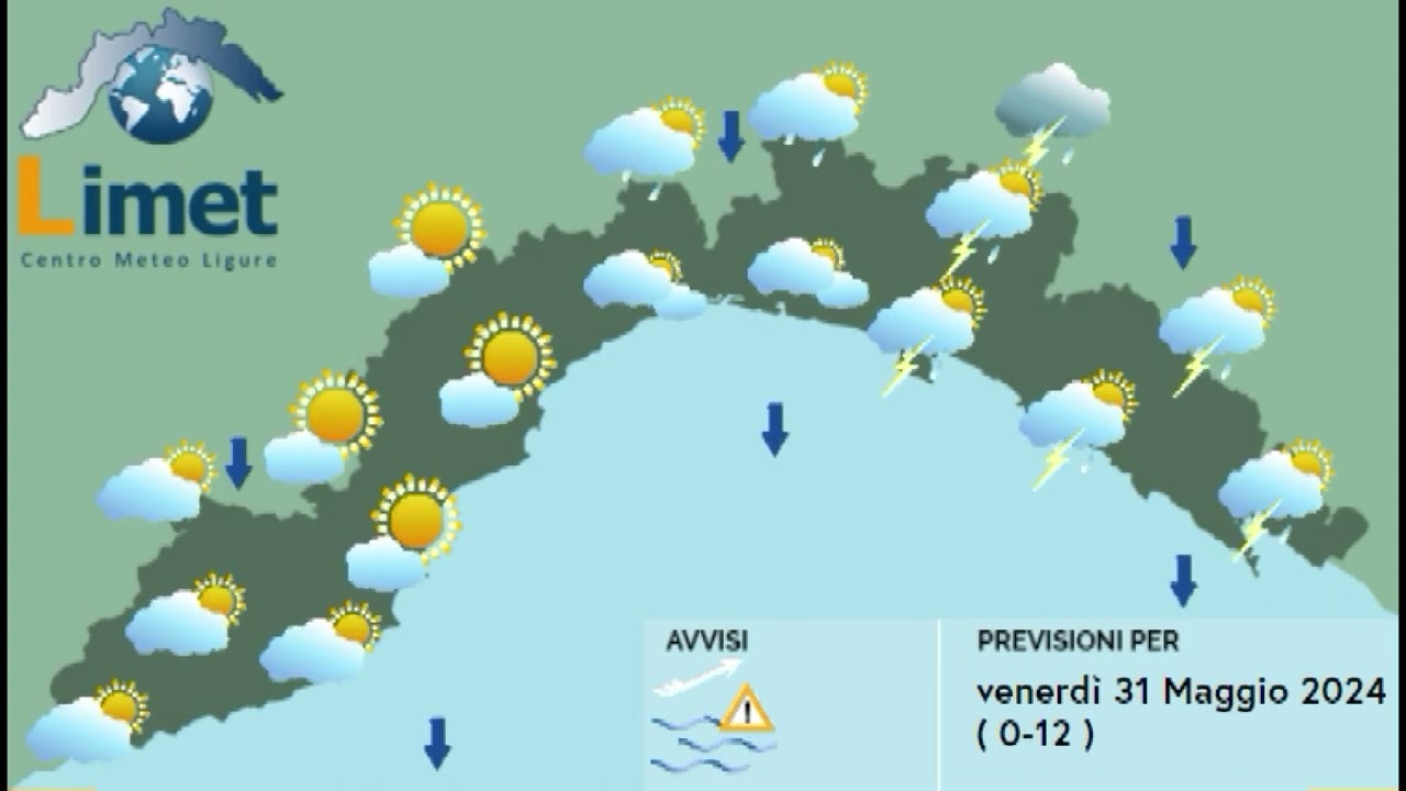 Previsioni Meteo Limet per Venerdì 31 Maggio 2024 in Liguria