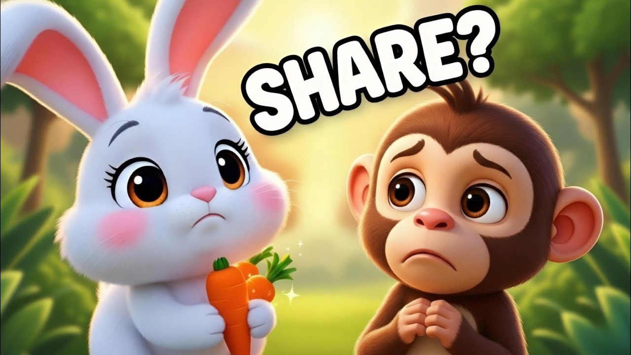 Sharing is Caring 🐰🐵 | Will Bunny Share the Carrot? | Kids Moral Story
