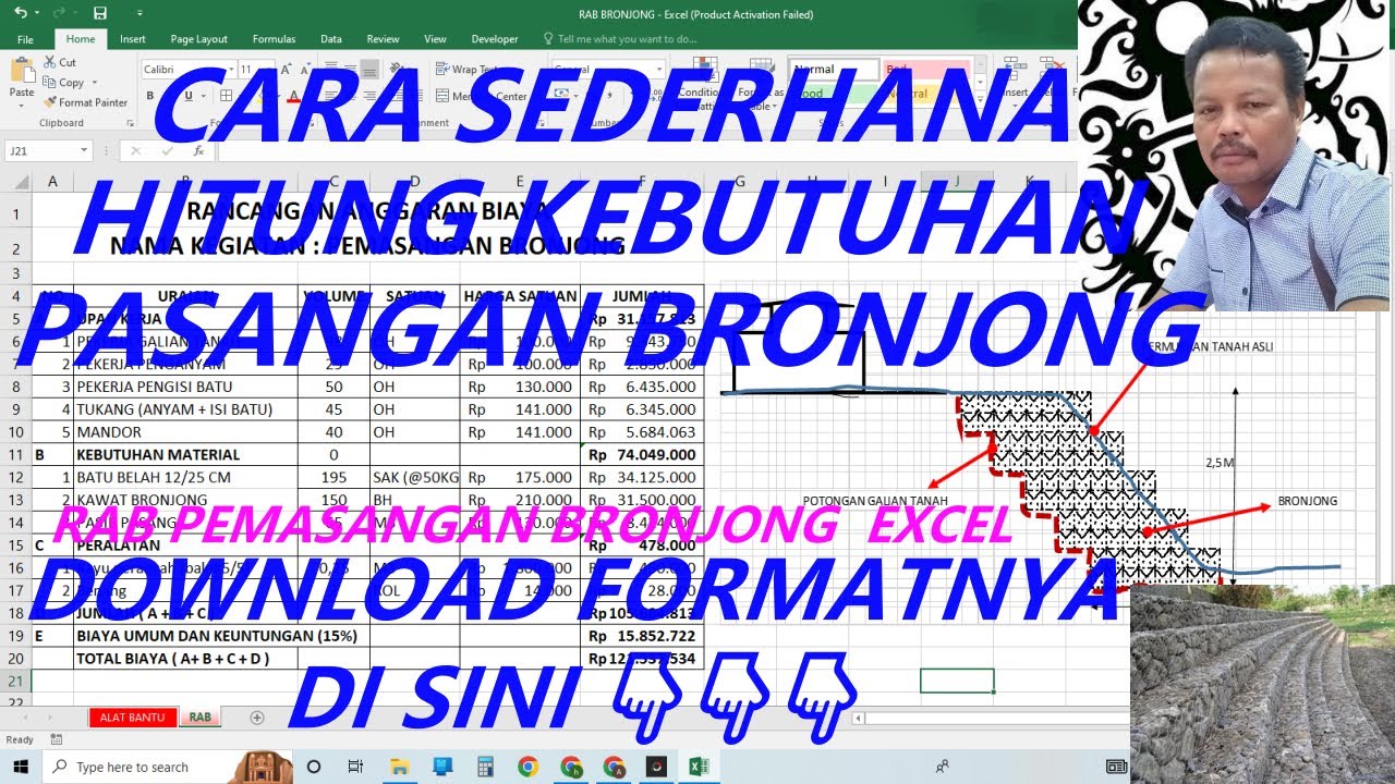 RAB BRONJONG KAWAT DENGAN BATU KALI FORMAT EXCEL || ALAT BANTU RAB DANA DESA #danadesa  #alvin722
