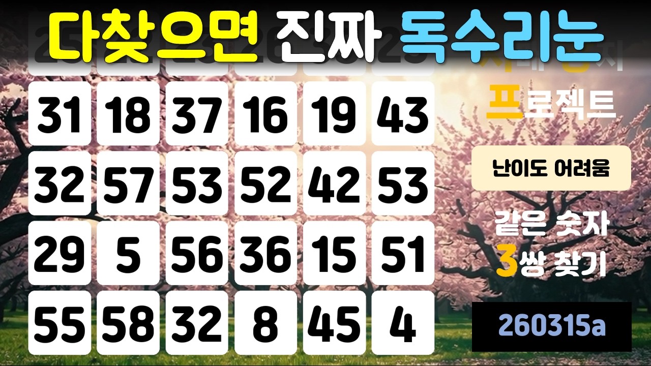 다찾으면 진짜 독수리눈(치매 방지 프로젝트, 같은 숫자 찾기, 두뇌운동, 치매 예방, 뇌건강, 기억력 향상, 건강한 노후)