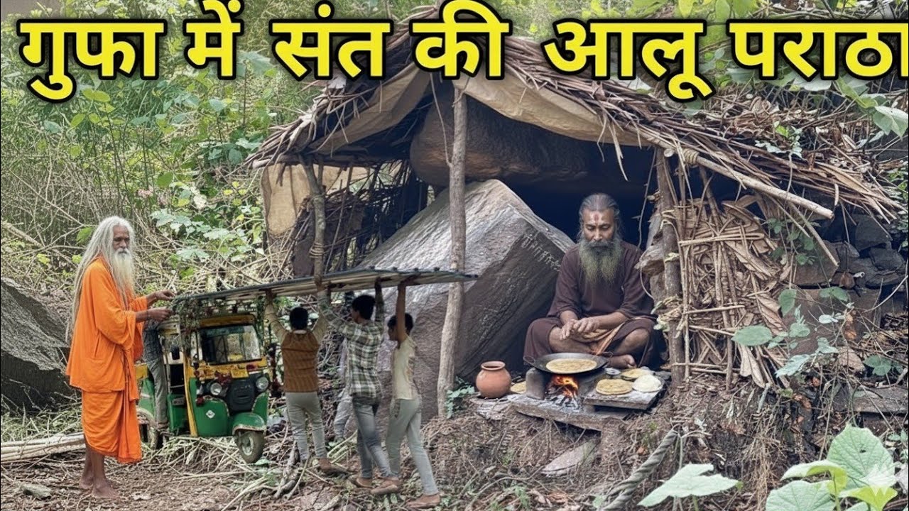 सिद्ध संत की चट्टानी गुफा में आलू का पराठा और पहाड़ी जड़ी बूटियों की सब्जी प्रसादी