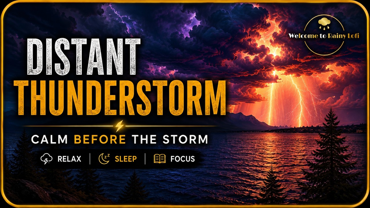 Distant Thunder & Ocean Waves 🌩️ | Sleep, Relax, Study, ASMR