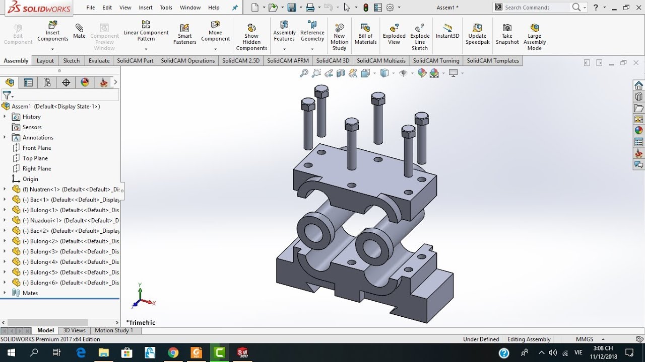 Hướng dẫn mô phỏng lắp ráp - phân rã (Double Bearing Assembly) trong Solidworks