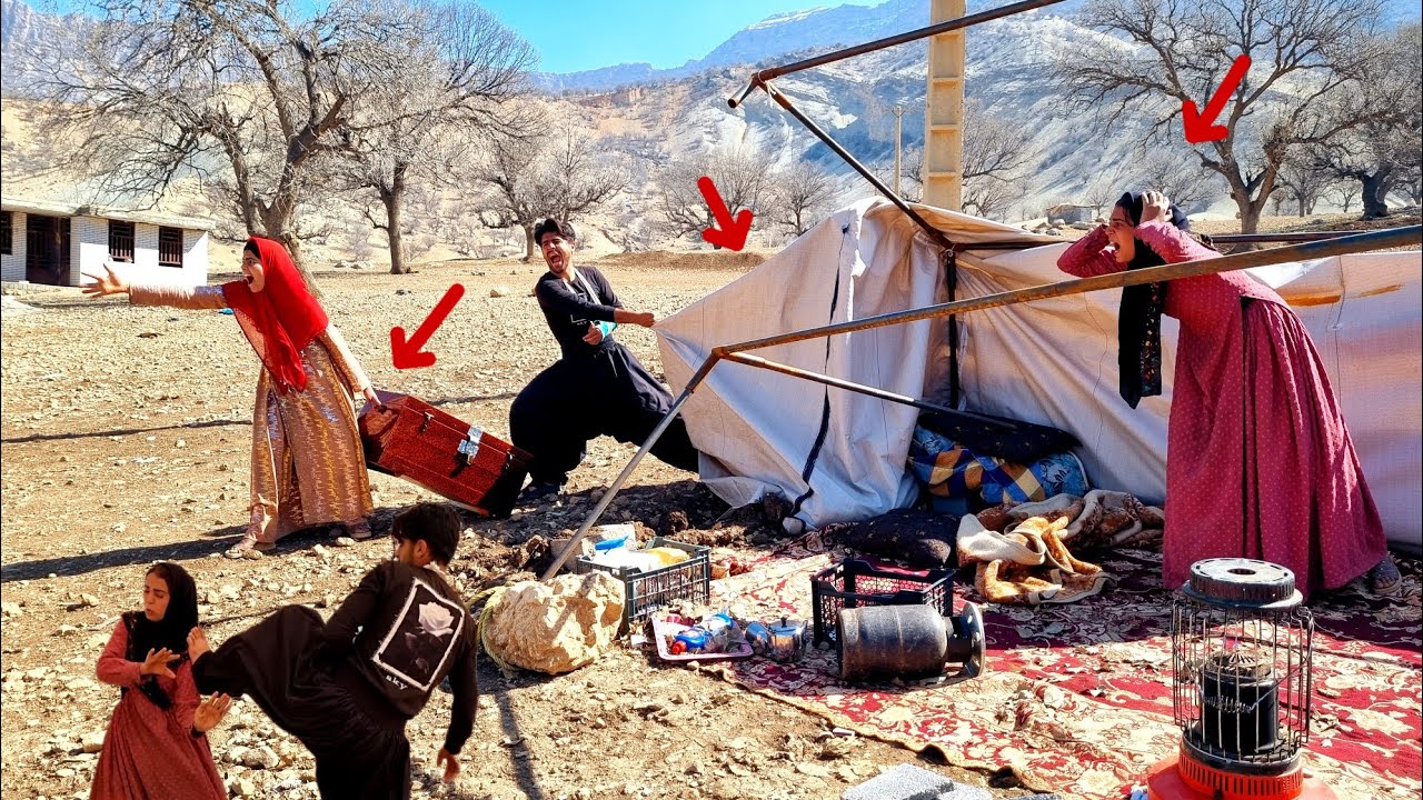 A man and two women: The husband, in his great anger, destroys the tent of the first wife's house.