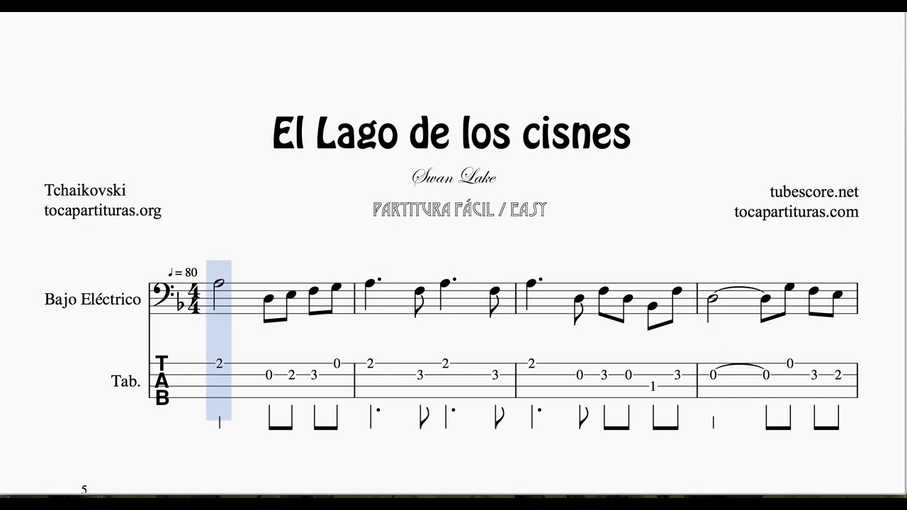 Swan Lake Tab Sheet Music for Electric Bass
