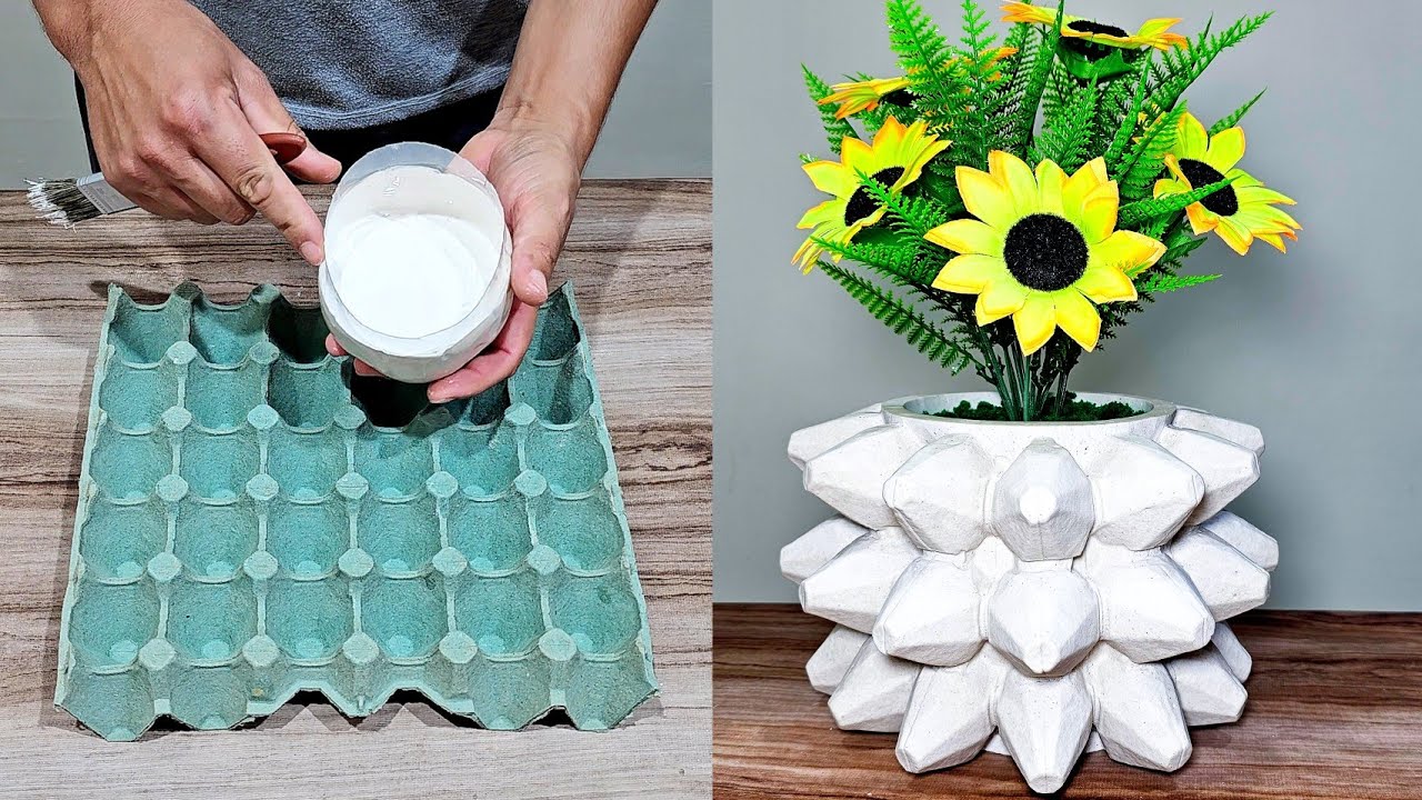 ideia de como fazer vaso de casca de ovos, vaso de cartela de ovos e ganhar dinheiro com gesso
