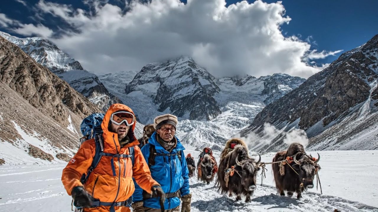 Following in the footsteps of the people on the snow-covered mountaintop