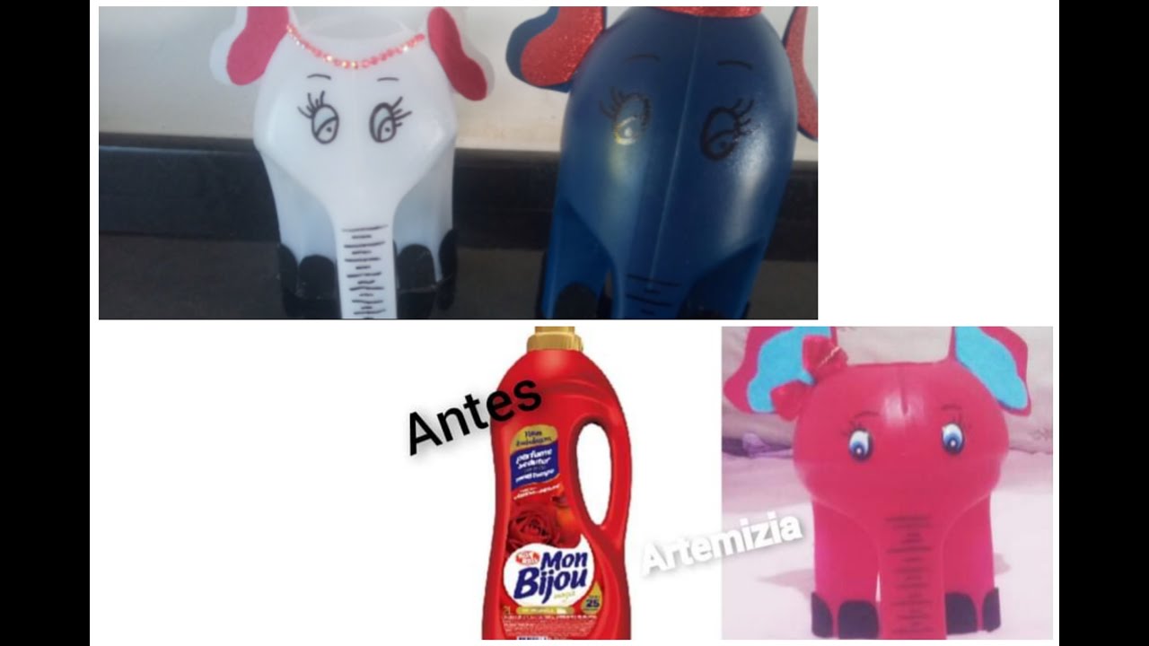 Reciclando Embalagem de amaciante/como fazer elefante de garrafa