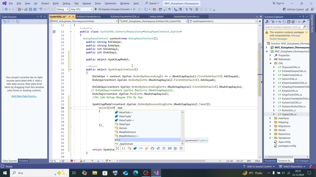 C# Asp.Net MVC Kütüphane Otomasyonu-87(En Çok Kitap Okuyan Üç Üye Grafiği-1)