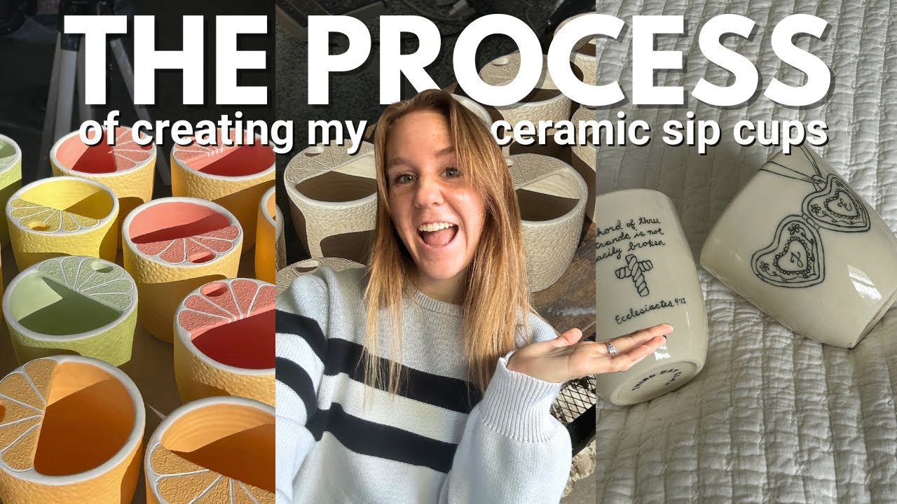 Pottery Process Vlog - making citrus sip cups, using underglaze crayons, working on commissions! 🍊