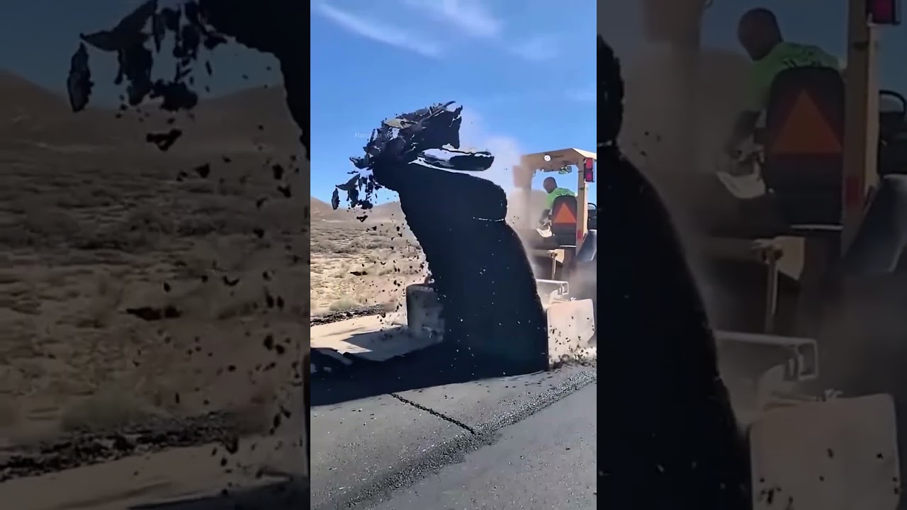 Heavy machinery demolishes road, clean and powerful