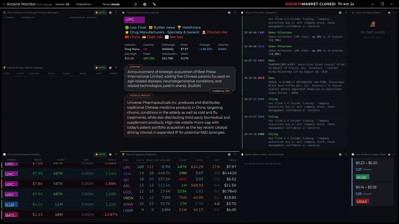 Scanner Arcane Monitor &mdash; Real-Time Stock Market Momentum Scanner (v5.4 Beta - engine 7)