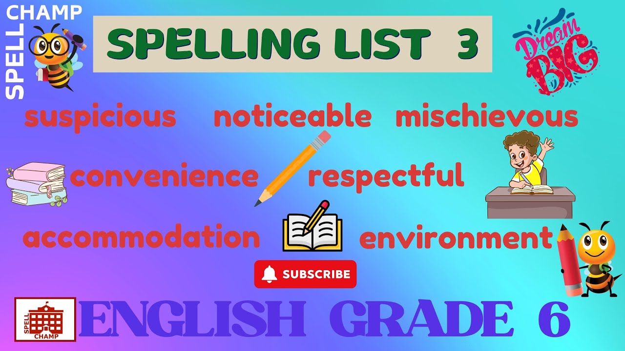 English Grade 6 Spelling List 3