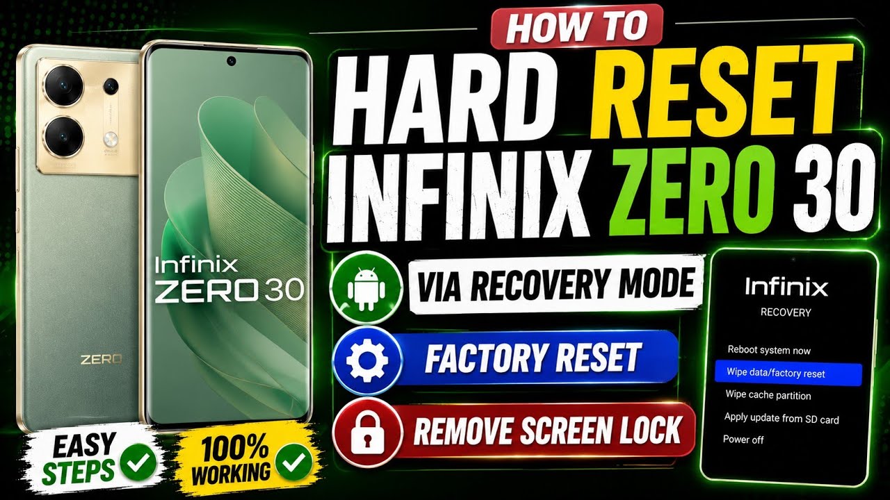 How to Hard Reset INFINIX Zero 30 via Recovery Mode - Factory Reset - Remove Screen Lock
