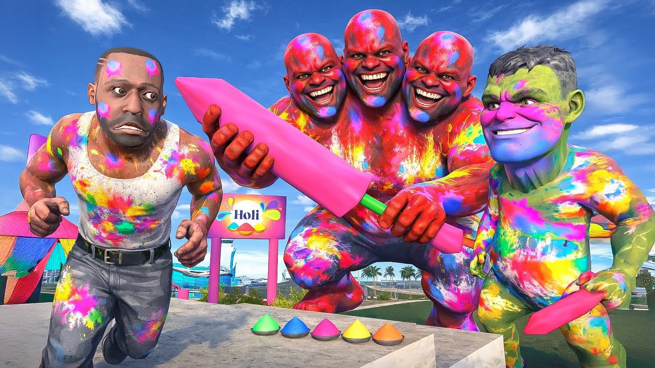 Franklin Celebrate Holi With Hulk Gang In Indian Bike Driving 3d