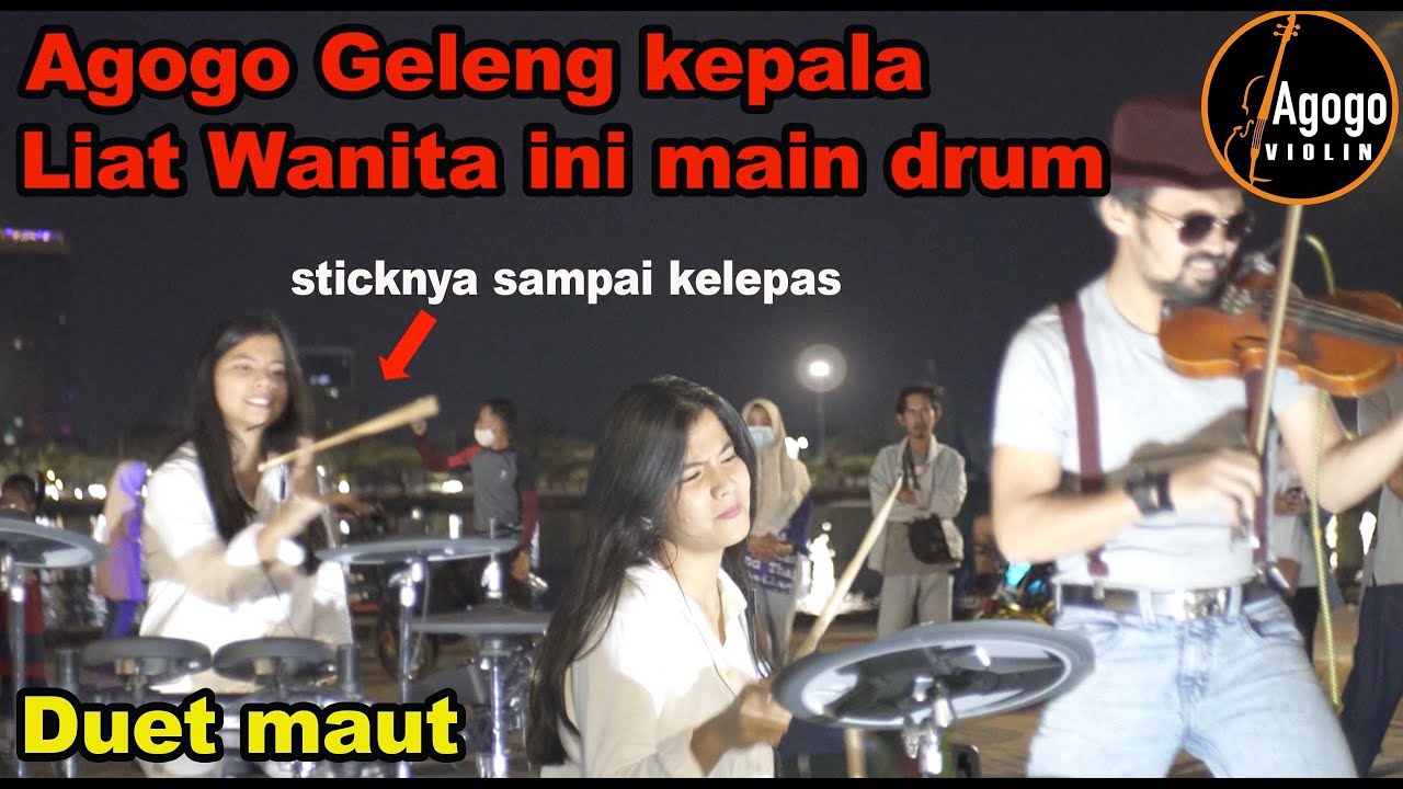 geleng geleng kepala liat wanita ini main drum duet sama Agogo Violin. bawakan lagu- Final Countdown