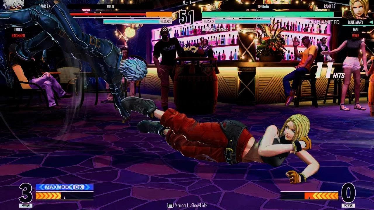 KOF XV_ Room Match. Whip, Blue Mary & Mai vs. Krohnen, K & Terry