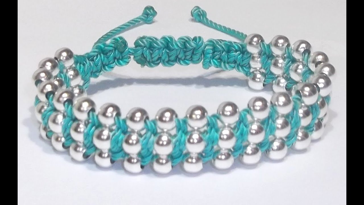 TUTORIAL DIY COMO HACER UNA PULSERA DE TIPO SHAMBALA CON TRIPLE FILA DE CUENTAS PLATEADAS