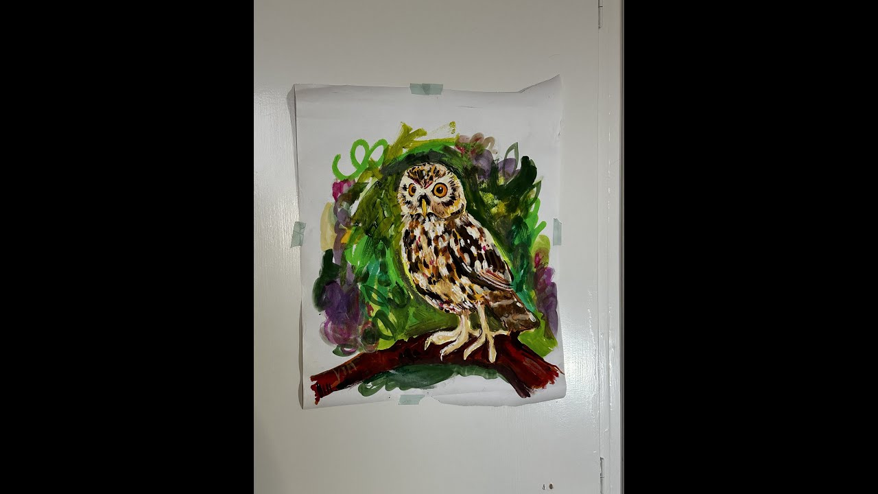 My FIRST A3 Artwork Ever! Create with me! Owl painting🦉❤️