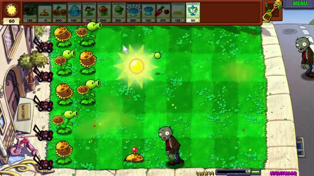 PVZ Hybrid - Level 1 on Nightmare Difficulty in Adventure Mode