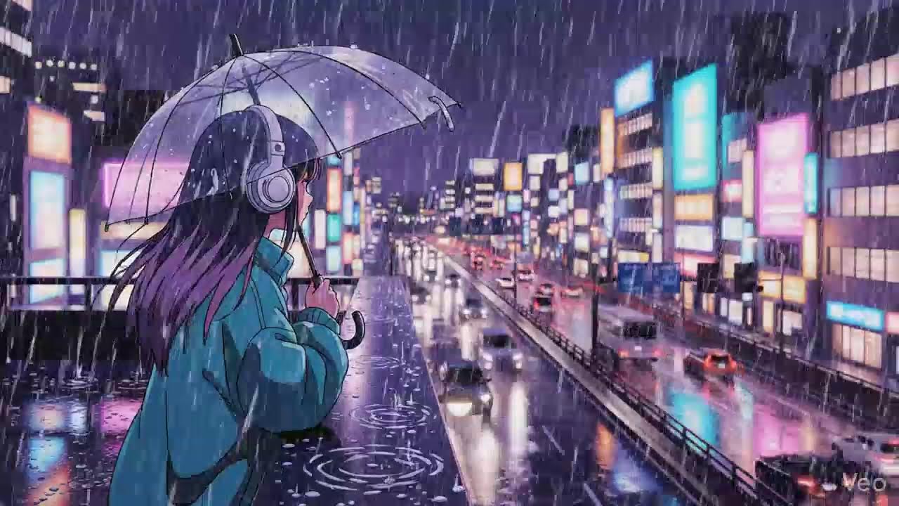 Calm Rainy Night 🌧️ Lofi Chillhop in Japanese Neon City