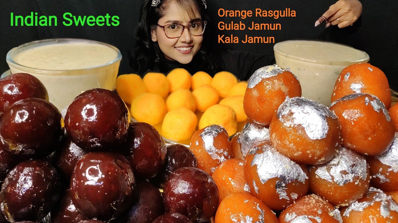 Eating Kheer, Kala Jamun, Gulab Jamun, Orange Rasgulla | Big bites | Asmr Eating | Mukbang