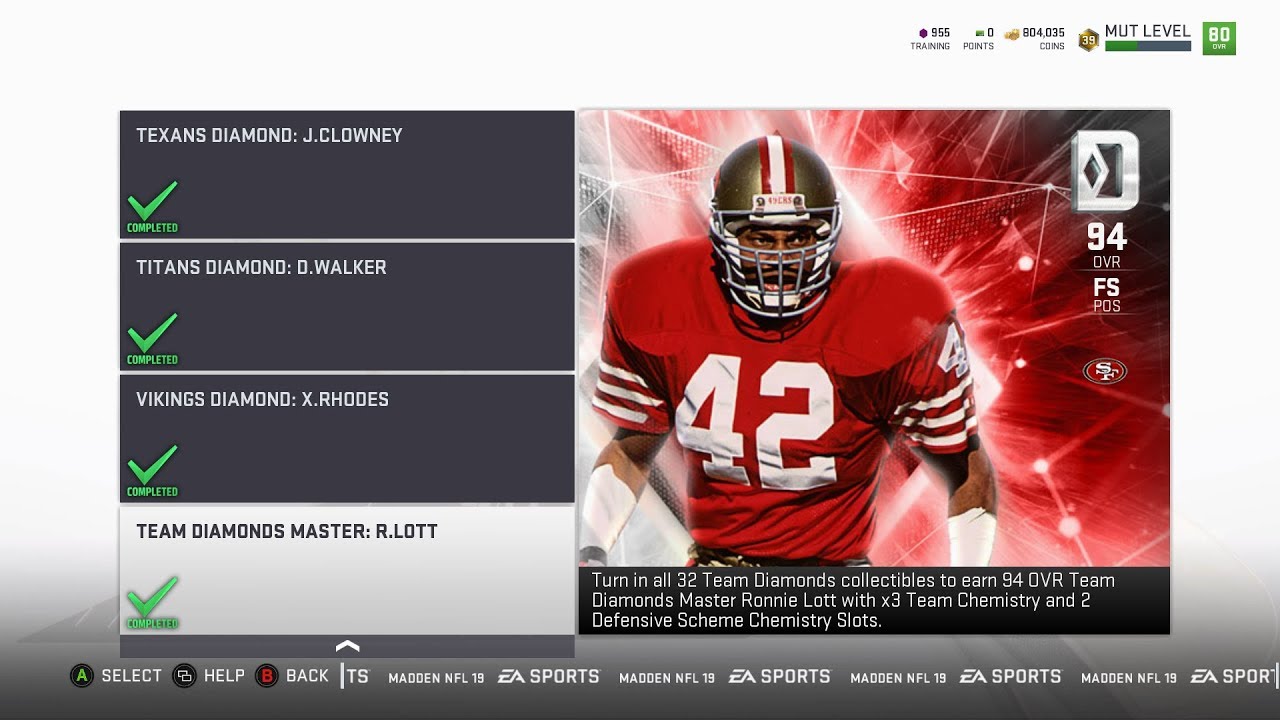 I Completed Team Diamond Master Ronnie Lott!!!!!  BEST FS IN M19
