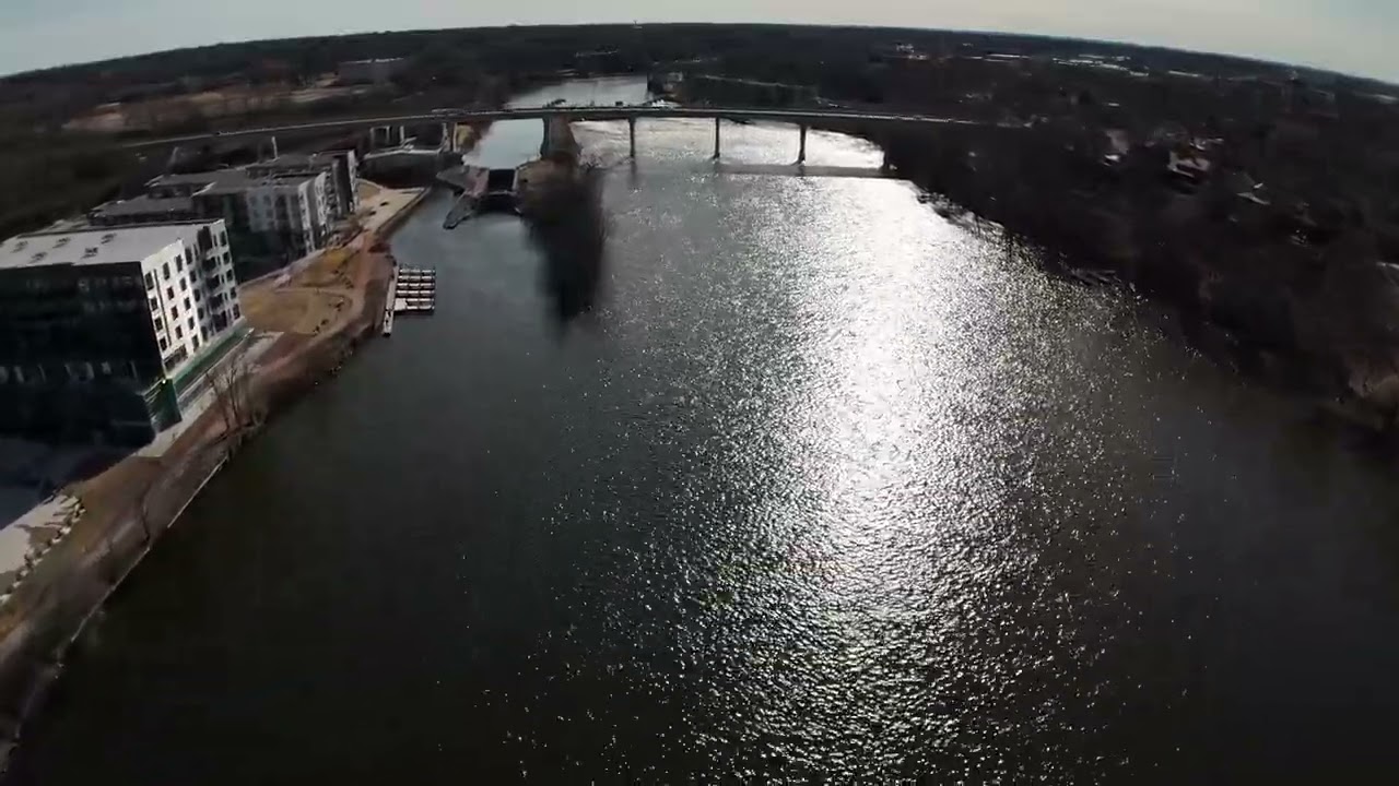 The Fox River East of Appleton Treatment Plant West to Lawe St., 4K, w/music.