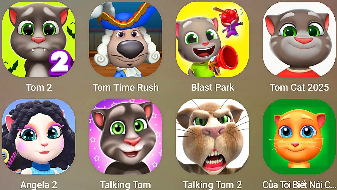 My talking Tom 2,Tom Time Rush,Blast Park,Talking Tom cat 2025,Angela 2,Meo Tommy,Talking Tom Angela