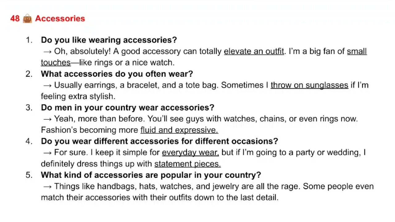 SPEAKING SAMPLE - TOPIC 48 ACCESSORIES 