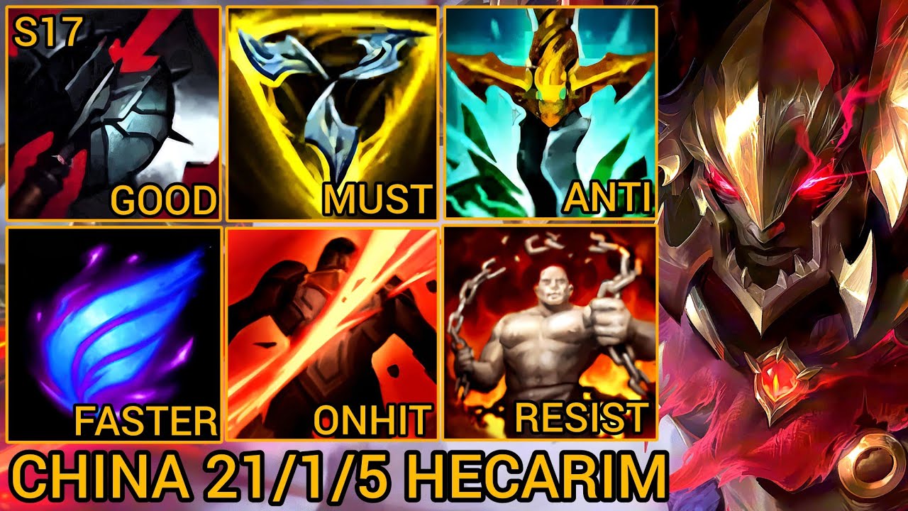 Hecarim MVP 21/1/5 - China Server Wild Rift Best High Tier New Build Season 17