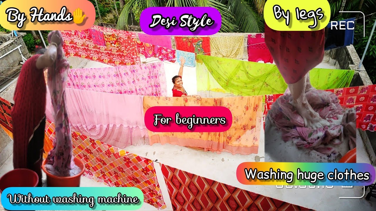 Desi Style Washing Clothes By Legs And Hands At Home 