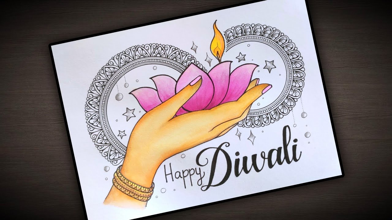 Happy Diwali Mandala Art/Diwali Drawing/Hand Holding Lotus Diya with Mandala Art/How to draw mandala