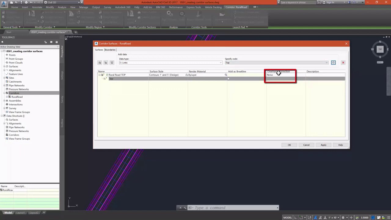 Autocad Civil 3D: Lesson 3.7: Create a corridor surface