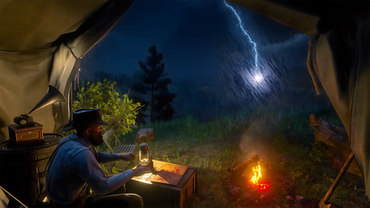Camping Alone On The Mountain a Thunderstorm | RDR2 ASMR