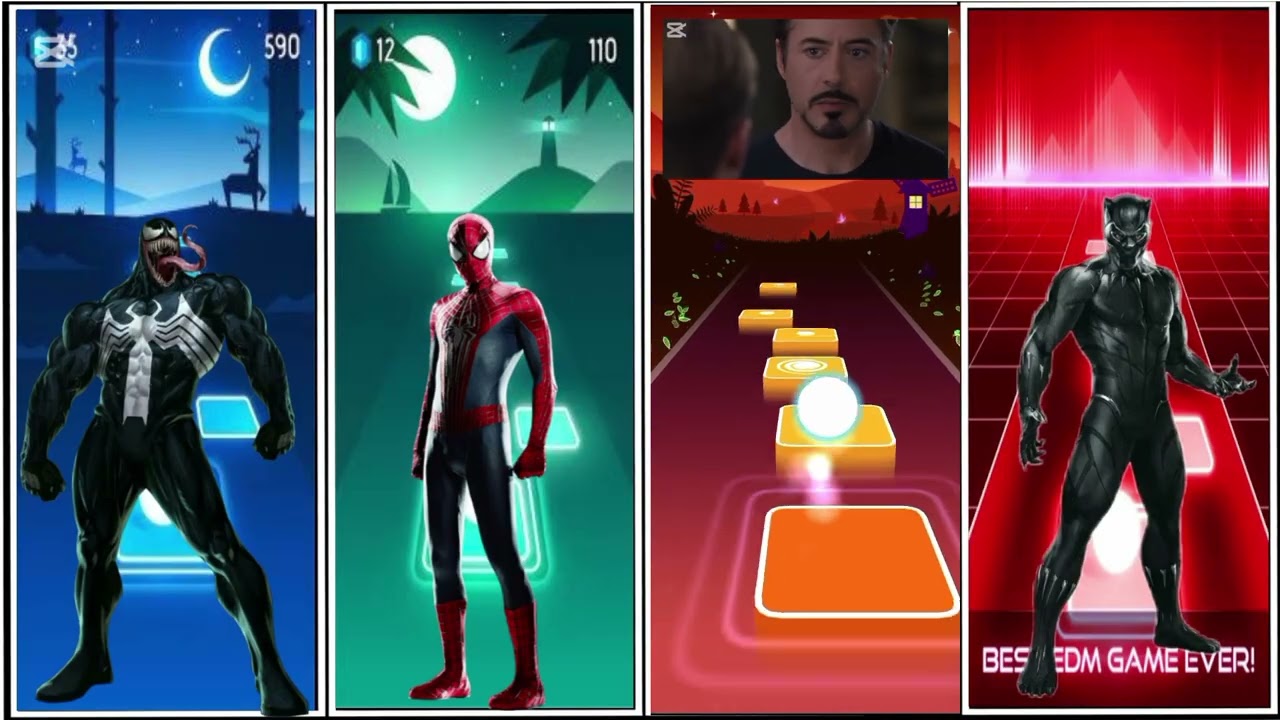WENOM VS SPAYDERMAN VS IRON MAN VS BLACK PANTHER VS TILES HOP