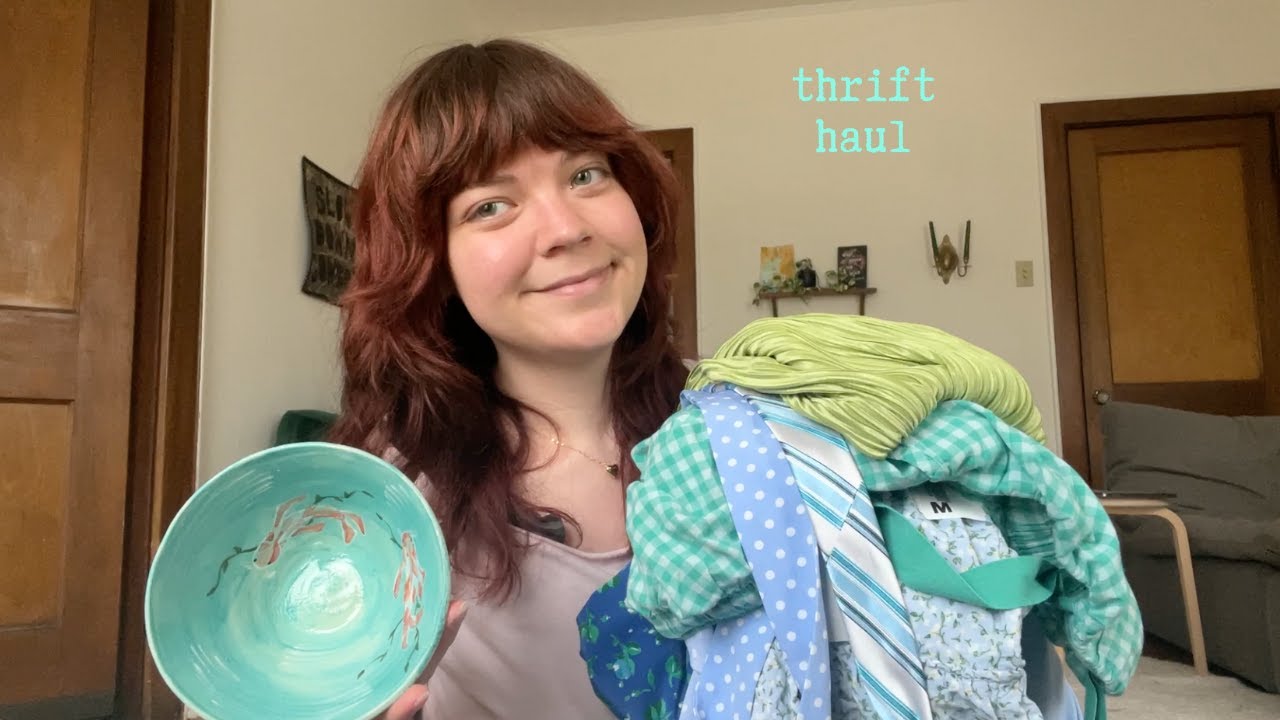 asmr thrift haul ~ clothing and fabrics for art project!! + Creative process