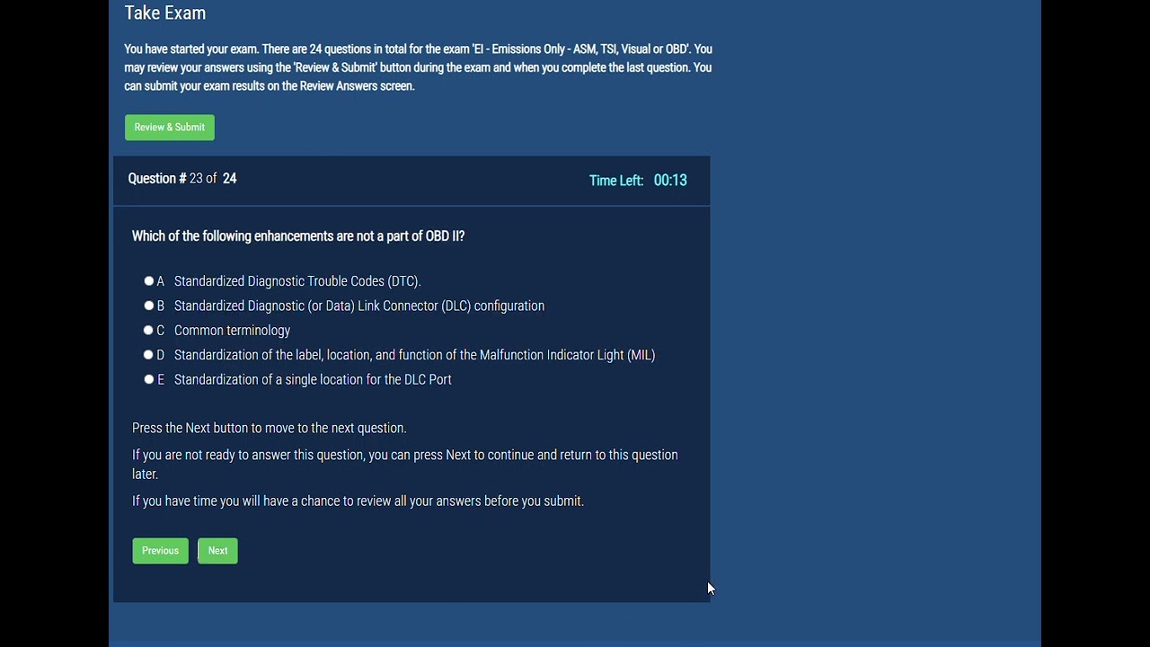 PA Emission Testing ( Online Quiz & Review ) ( Part 1 )