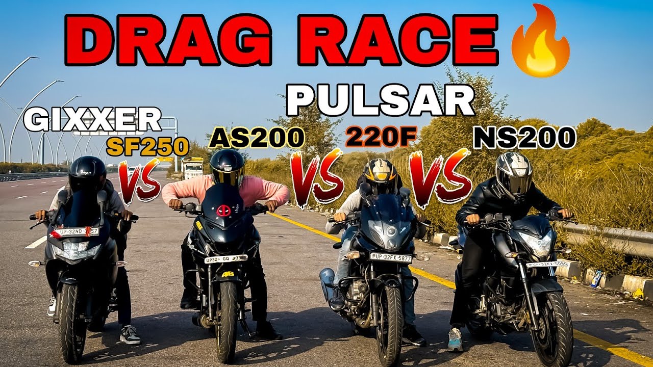 NS200 VS AS200 VS 220F VS GIXXER SF250 🔥||DRAG RACE 💥||RACE TILL THEIR POTENTIAL 🥵||QUAD BATTLE ⚡||