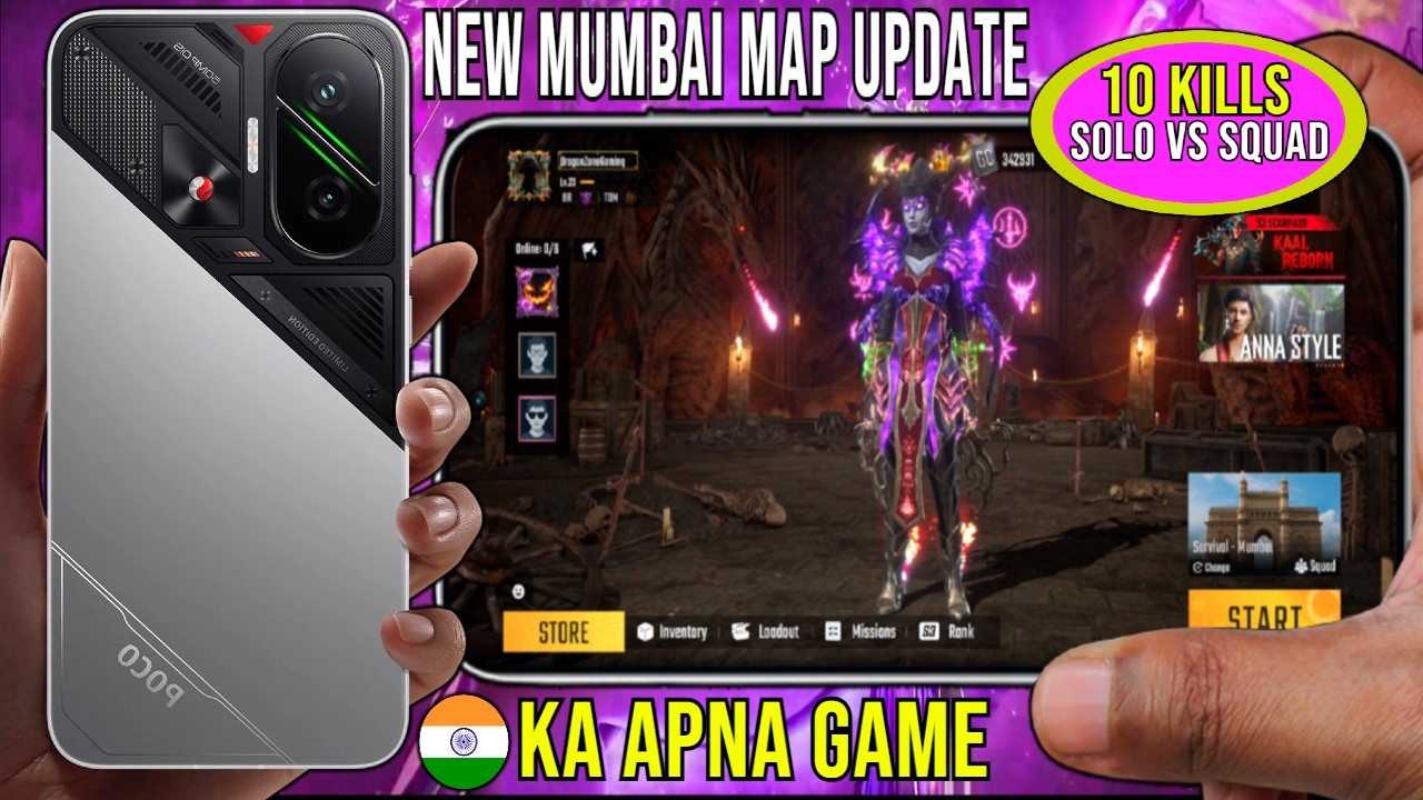 POCO F7 - SCARFALL 2.0 MUMBAI MAP SOLO VS SQUAD 10 KILLS GAMEPLAY