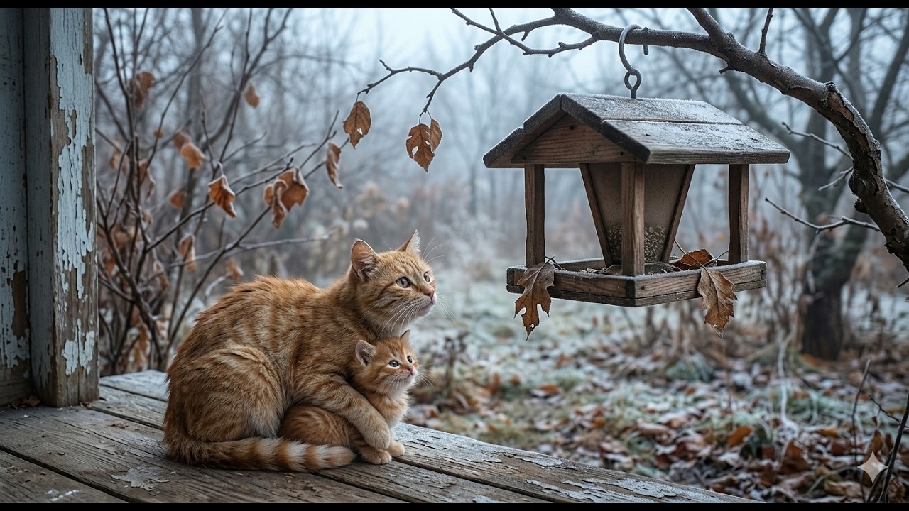 The Empty Bird Feeder Tabby Ginner Meow Cat Mamas And Ginger Kitten/ Heart Touching Tabby Cat Mamas