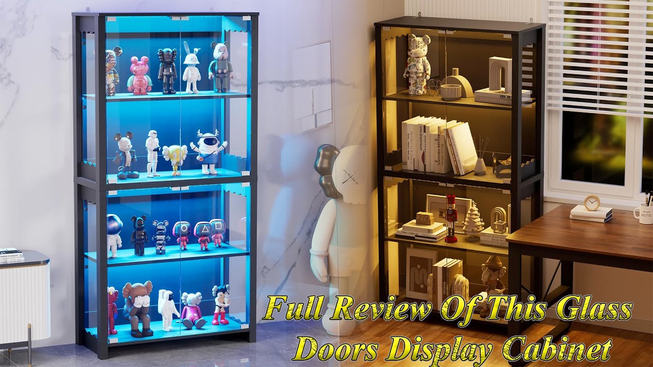 Elegant 63” Display Cabinet with Glass Doors & RGB Lights – Showcase Your Collectibles in Style!
