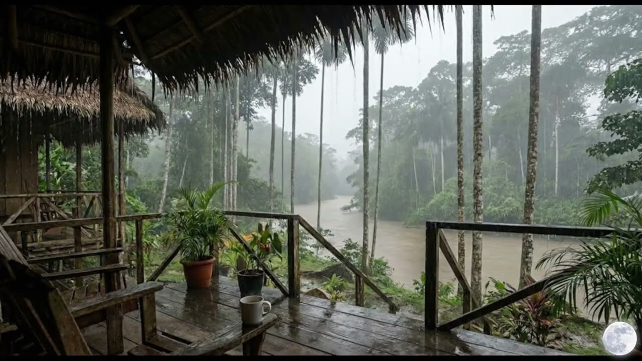 Deep Drift — Quiet Ambience 🌧️ Heavy Rain by a Tropical Jungle River 1 Hours