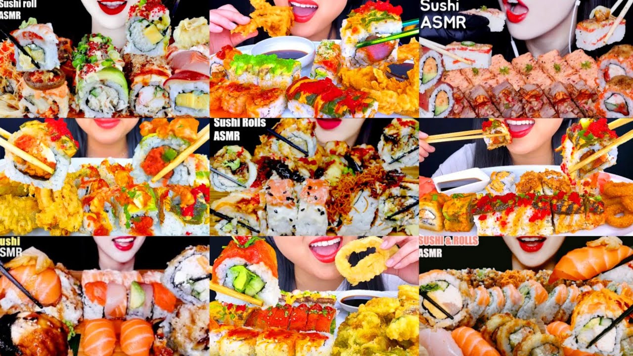 SUSHI PLATTER MUKBANG COMPILATION * ULTIMATE SUSHI ROLL EATING SHOW 💯 BIG BITES SATISFYING 