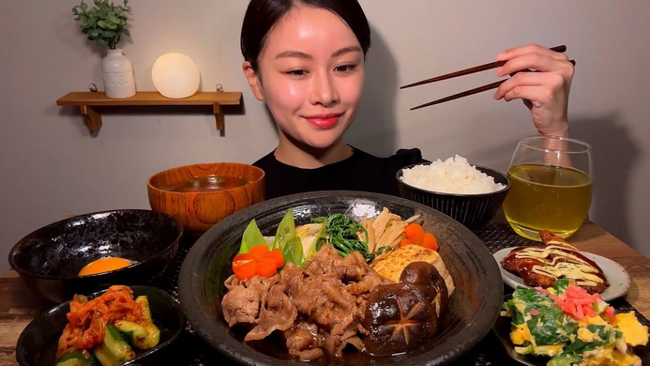 【ASMR】すき焼き定食[EatingSounds モッパン 咀嚼音 먹방]