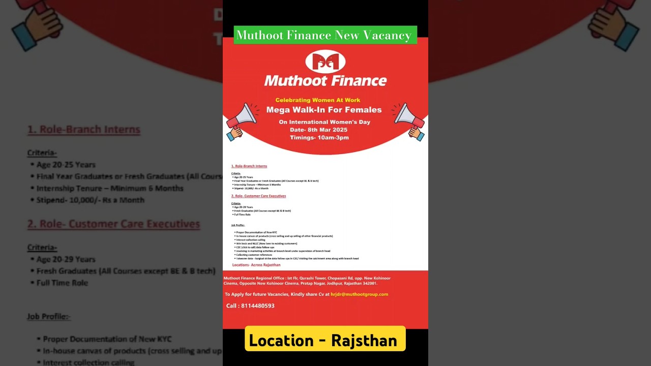 Muthoot Finance New Vacancy | Muthoot Finance New Jobs #muthootfinance #shortvideo #financejobs