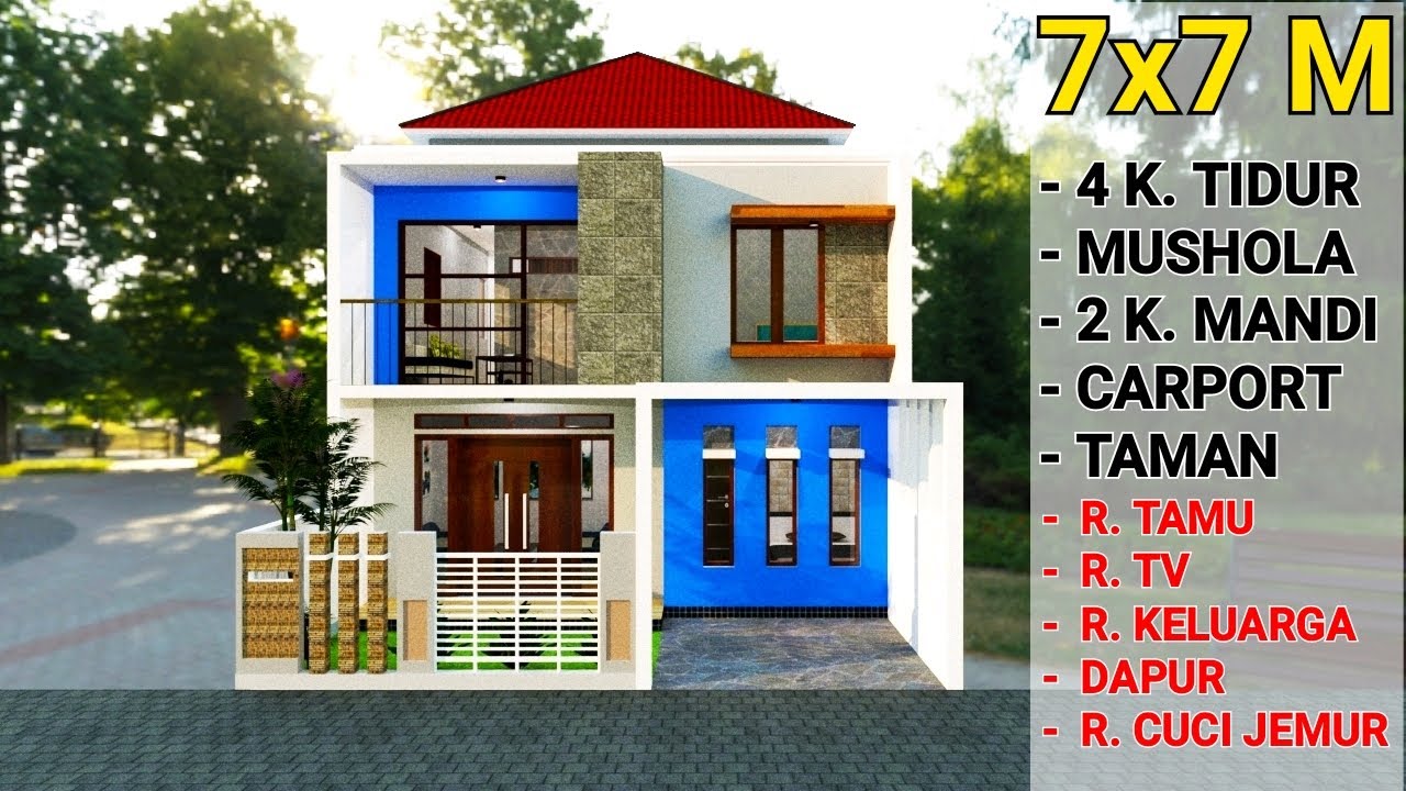 Desain Rumah 7X7 2 Lantai Dengan 4 Kamar Tidur