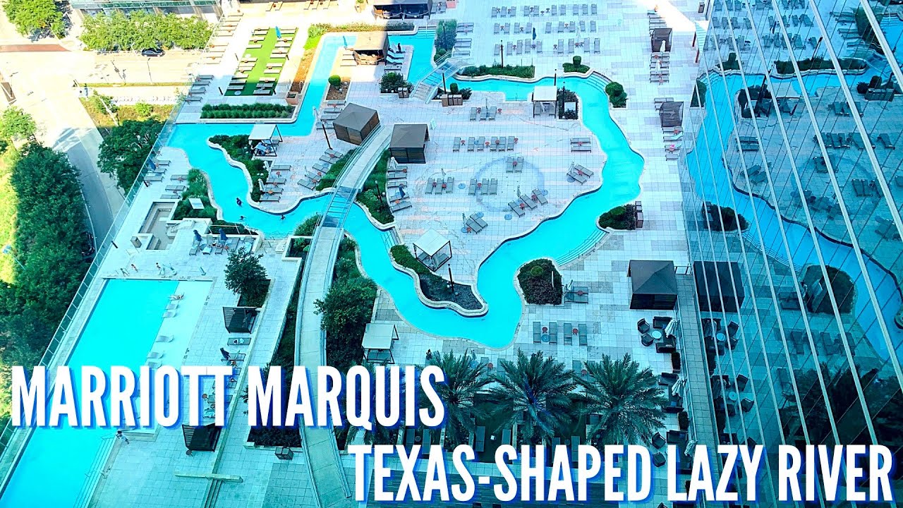 The Texas-Shaped Lazy River at Marriott Marquis & Downtown Houston at Night